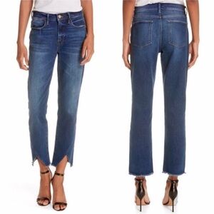 Frame Denim Le High Straight Dark Wash Cut Out Hem Jeans Women's